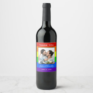 Rainbow Striped Foto LGBTQ Couple Wedding Weinetikett
