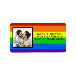 Rainbow Striped Foto LGBTQ Gay Pride Hochzeit Adressaufkleber