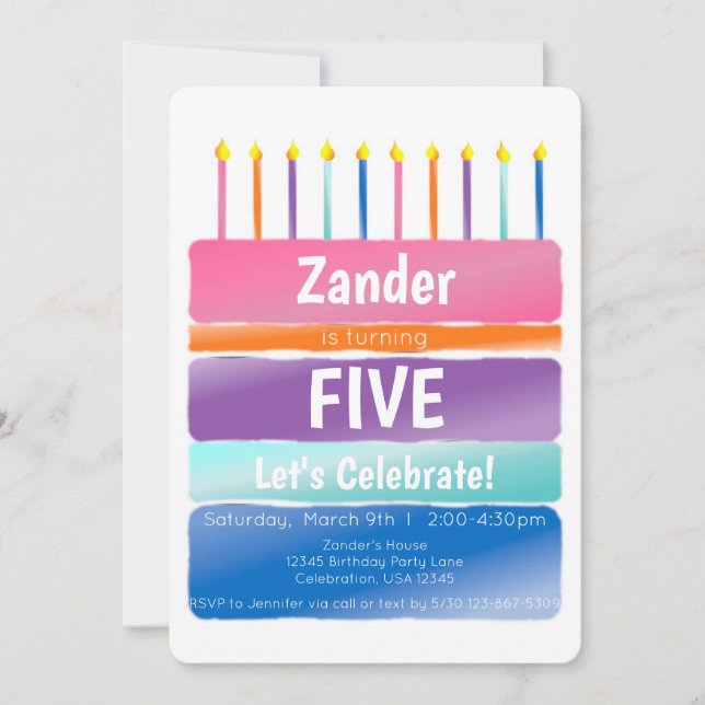 Rainbow Stripes Birthday Candle Cake Einladung (Vorderseite)