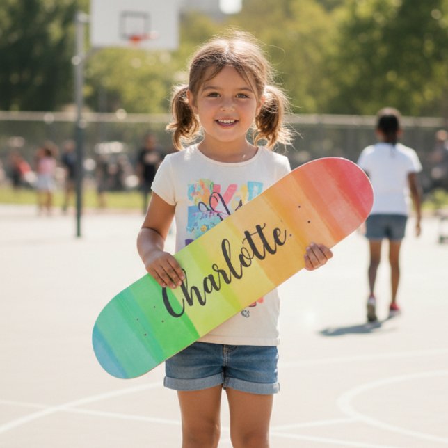 Rainbow Stripes Custom Personalized Name Skateboard (Von Creator hochgeladen)