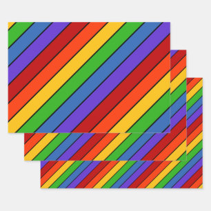 Rainbow Stripes Diagonal Lines Geschenkpapier Set