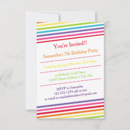 Rainbow Stripes Geburtstagsparty - 3x5 Einladung