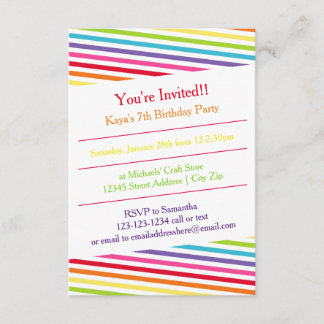 Rainbow Stripes Geburtstagsparty - 3x5 Einladung