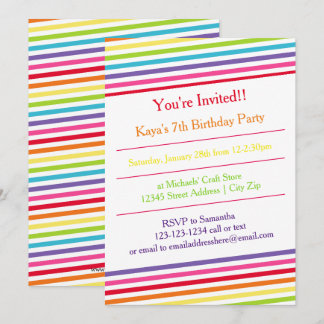Rainbow Stripes Geburtstagsparty - Einladung