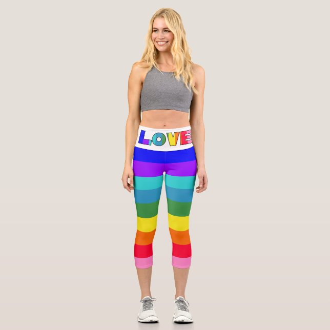 Rainbow Stripes Liebe Capri Leggings (Vorderseite)