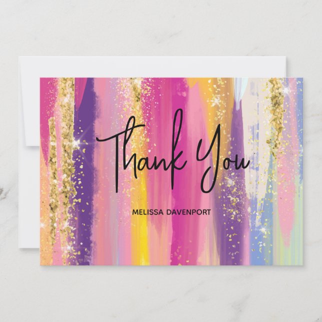 Rainbow Stripes mit Imitate Gold Glitzer Vielen Da Dankeskarte (Vorderseite)
