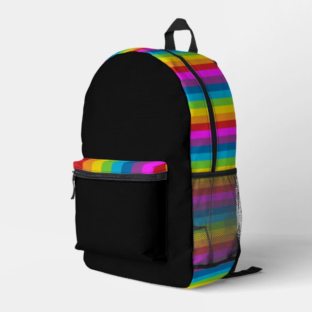 Rainbow Stripes Muster Bedruckter Rucksack (Rückseitige Ecke Rechts)