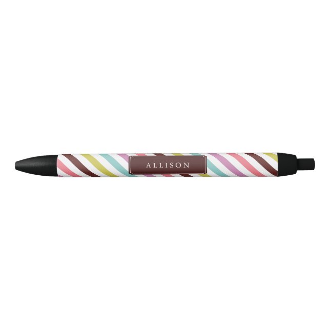 Rainbow Stripes Muster Personalisiert Kugelschreiber (Vorderseite)