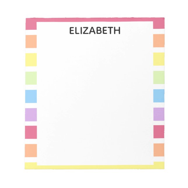 Rainbow Stripes Pastellname | Personalisieren Notizblock (Vorderseite)