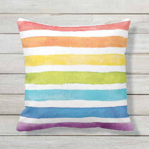 Rainbow Stripes Watercolor Bright farbig Kissen
