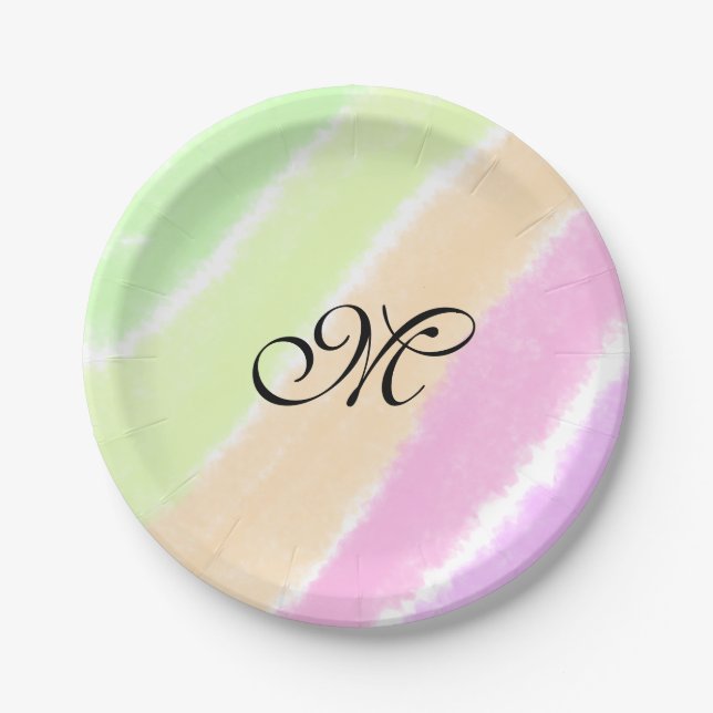 Rainbow Stripeswatercolor-Linien hinzufügen Pappteller (Vorderseite)