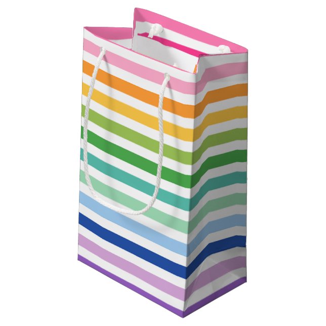 Rainbow Stripmuster Kleine Geschenktüte (Rückseite Schrägansicht)