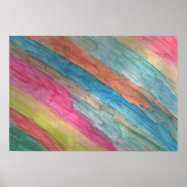 Rainbow Strips Abstraktes Watercolor Art Poster (Vorne)