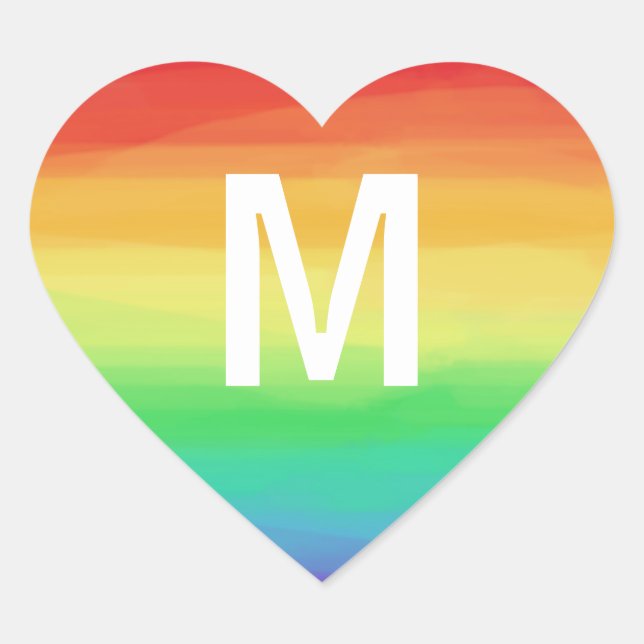 Rainbow Strokes Monogram Herz-Aufkleber (Vorderseite)