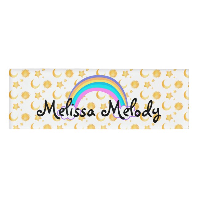 Rainbow Sun Moon Star Muster Namenschild (Vorderseite)