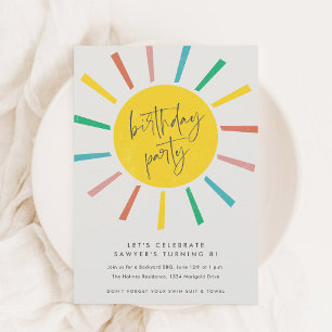 Rainbow Sun Script Kindergeburtstag Party Einladung