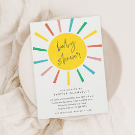Rainbow Sun Script Moderne Babydusche Einladung