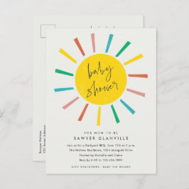 Rainbow Sun Script Moderne Babydusche Einladungspostkarte