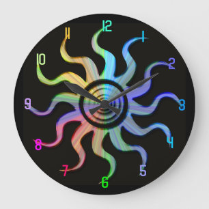 Rainbow Sun Wavy Rays Design Clock Große Wanduhr