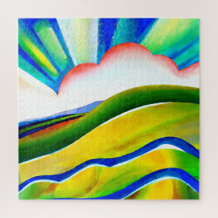 Rainbow Sunburst Landschaft Puzzle