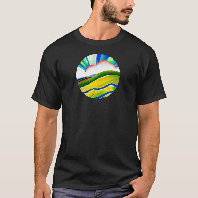 Rainbow Sunburst Landschaft T-Shirt (Vorderseite)