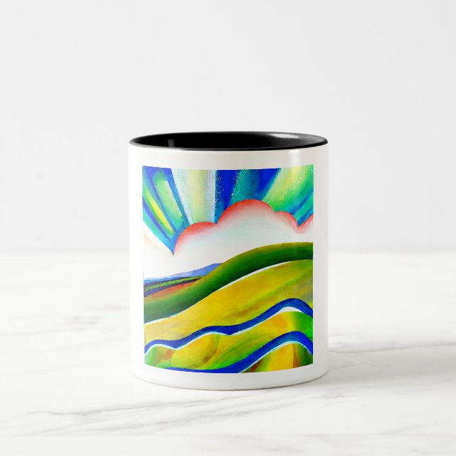 Rainbow Sunburst Landschaft Zweifarbige Tasse (Mittel)