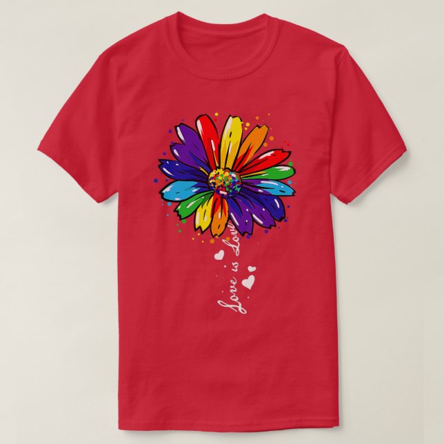 Rainbow Sunflower Liebe is Liebe LGBT Gay Lesbian T-Shirt (Design vorne)