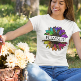Rainbow Sunflower Split Monogram, kundenspezifisch T-Shirt