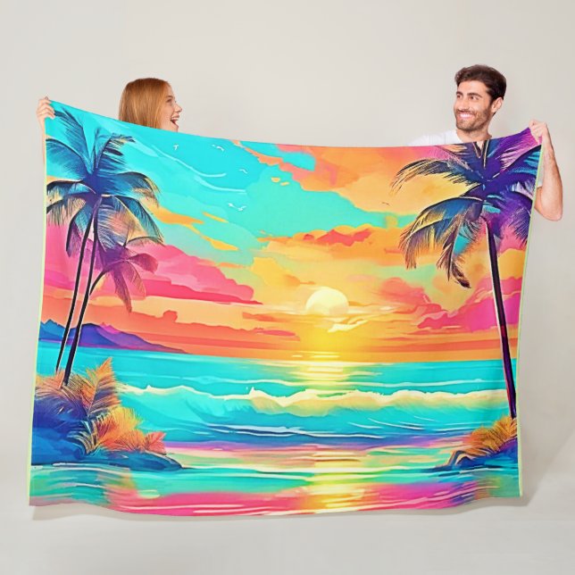 Rainbow Sunset Beach Fleecedecke (Beispiel)