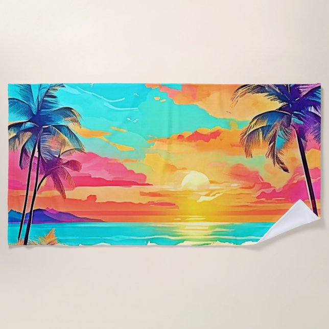 Rainbow Sunset Beach Strandtuch (Vorderseite)