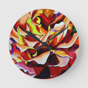 Rainbow Sunset Rose watercolor original art Runde Wanduhr