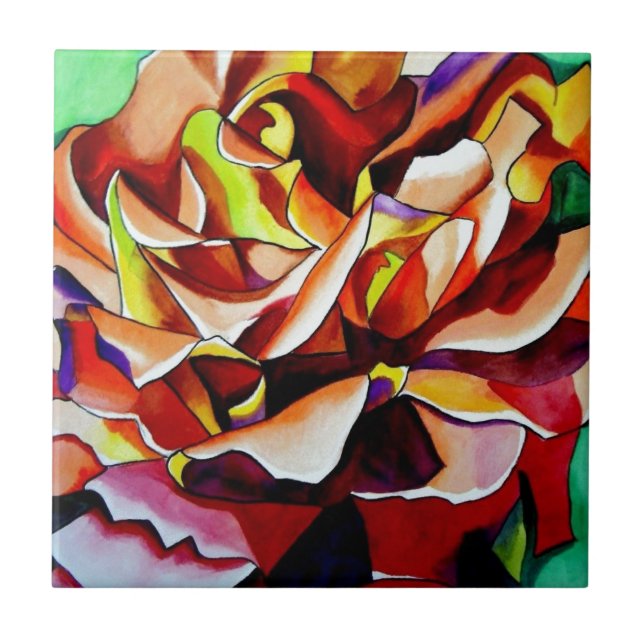 Rainbow Sunset Rosen Aquarell Originale Kunst Fliese (Vorderseite)