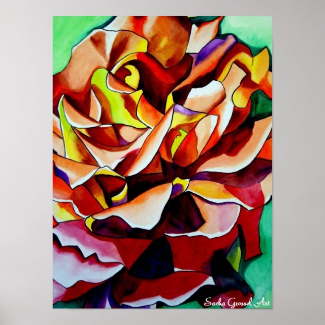 Rainbow Sunset Rosen Aquarell Originale Kunst Poster (Vorne)