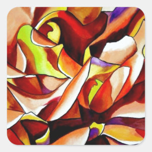 Rainbow Sunset Rosen Aquarell Originale Kunst Quadratischer Aufkleber
