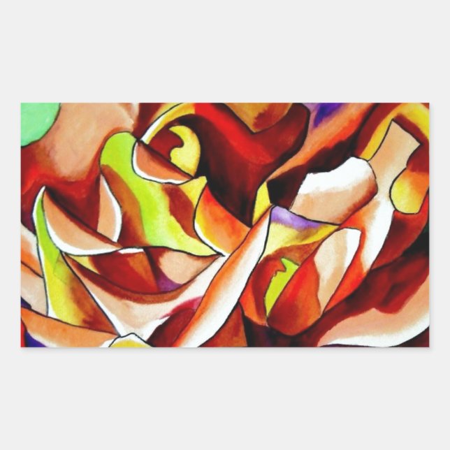 Rainbow Sunset Rosen Aquarell Originale Kunst Rechteckiger Aufkleber (Vorderseite)