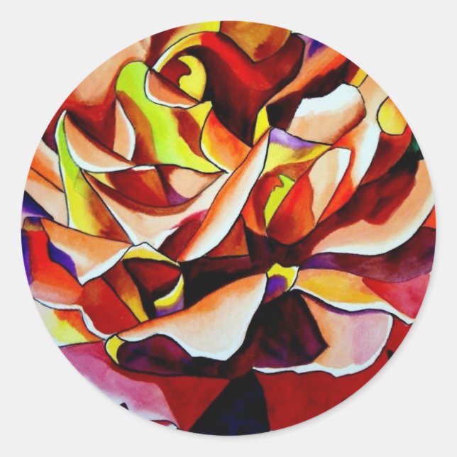 Rainbow Sunset Rosen Aquarell Originale Kunst Runder Aufkleber (Vorderseite)
