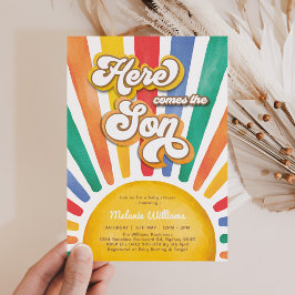 Rainbow Sunshine Baby Shower Hier kommt der Sohn Einladung