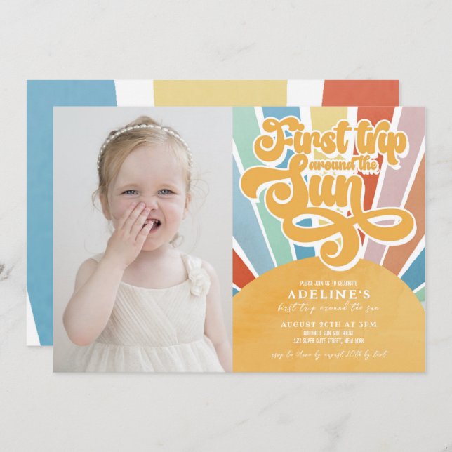 Rainbow Sunshine Erste Reise um das Sun Foto Einladung (Vorne/Hinten)