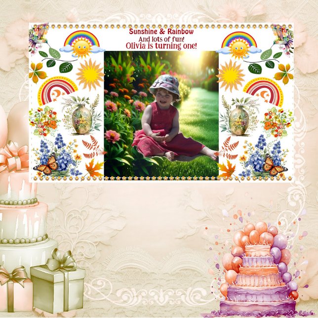 Rainbow Sunshine Green Spring Garden 1. Geburtstag Banner (Rainbow Sunshine Green Spring Garden 1st Birthday Banner)