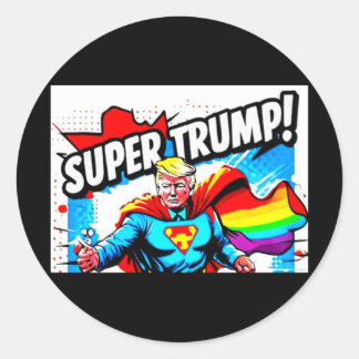 Rainbow Super Trump - Vintager Pop Art Print Runder Aufkleber