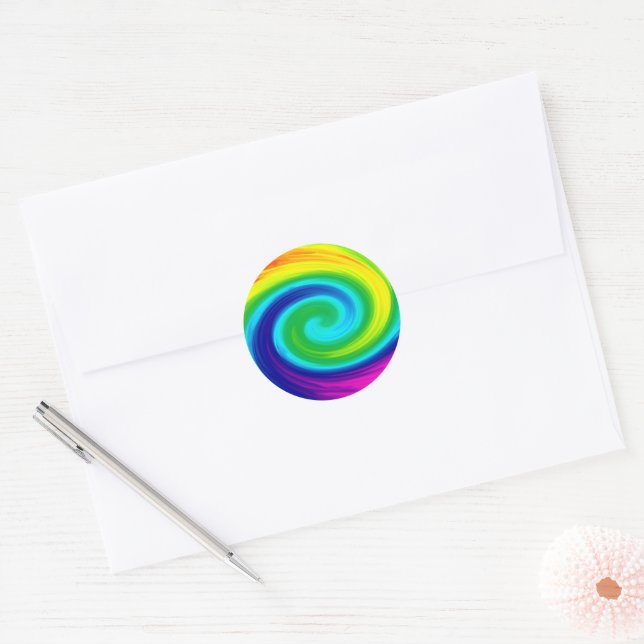 Rainbow Swirl Abstrakt Art Design Runder Aufkleber (Umschlag)