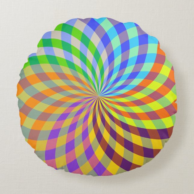 Rainbow Swirl Abstrakt Rundes Kissen (Vorderseite)