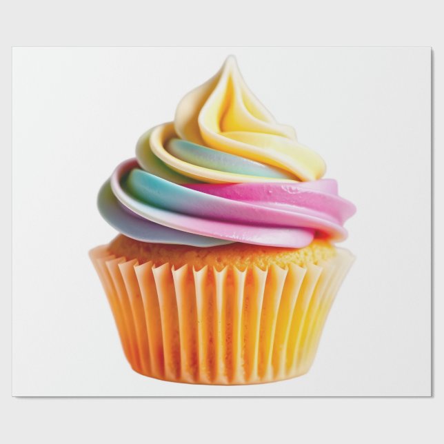 Rainbow Swirl Cupcake with Colorful Wrapper Geschenkpapier (Flach)