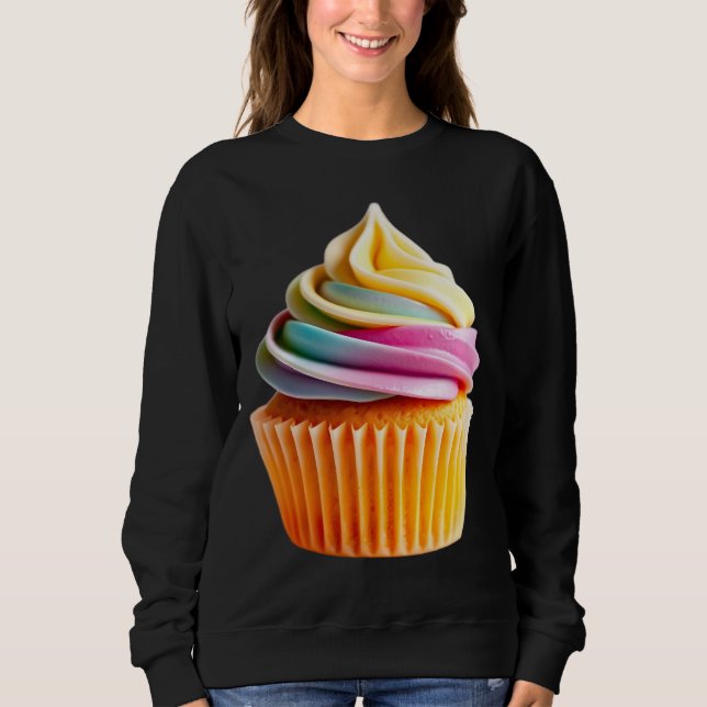 Rainbow Swirl Cupcake with Colorful Wrapper Sweatshirt (Vorderseite)