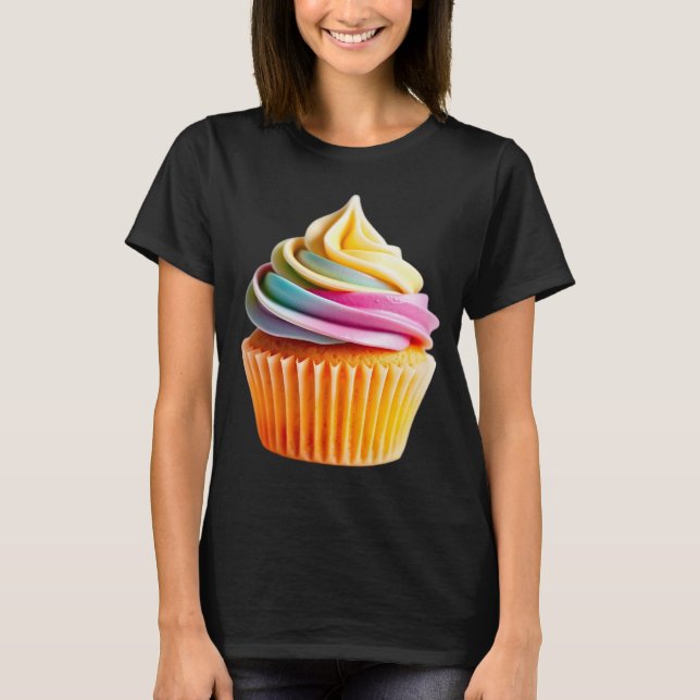 Rainbow Swirl Cupcake with Colorful Wrapper T-Shirt (Vorderseite)
