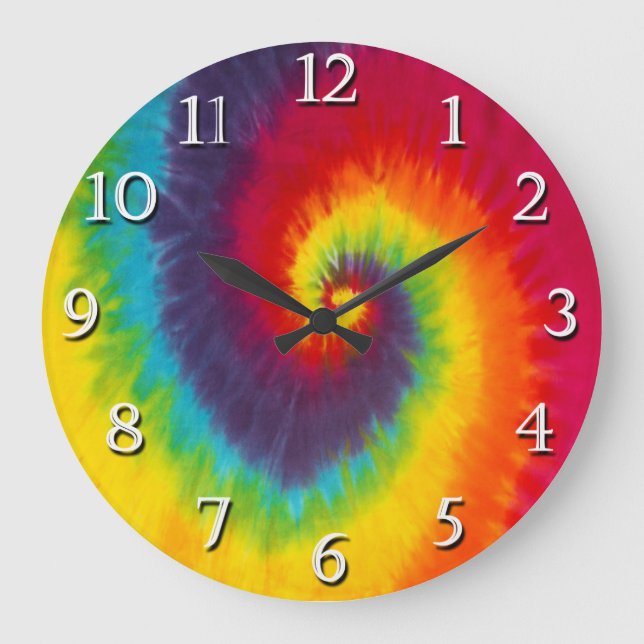 Rainbow Swirl Gefärbte Krawatte Groovy Cool Große Wanduhr (Vorderseite)