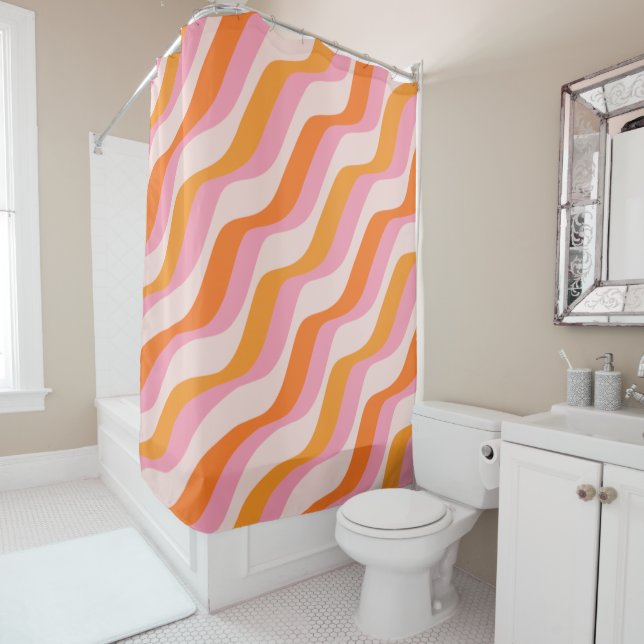 Rainbow Swirl Pink Orange Abstrakt Retro Sunshine Duschvorhang (Beispiel)