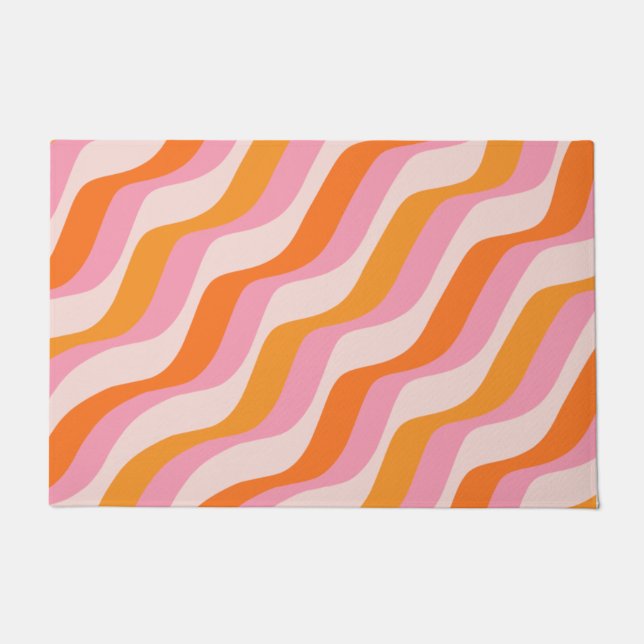 Rainbow Swirl Pink Orange Abstrakt Retro Sunshine Fußmatte (Vorderseite)