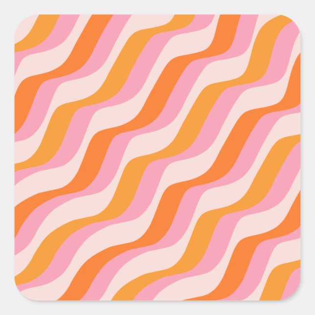 Rainbow Swirl Pink Orange Abstrakt Retro Sunshine Quadratischer Aufkleber (Vorderseite)