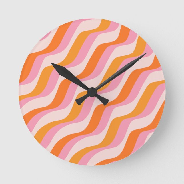 Rainbow Swirl Pink Orange Abstrakt Retro Sunshine Runde Wanduhr (Vorderseite)